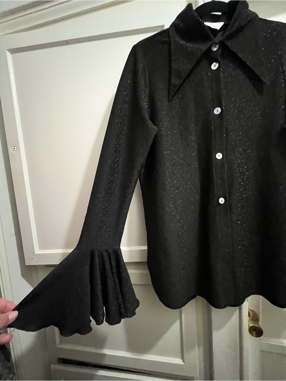 Anthropologie Sleeper Cosmos lurex lounge bell sleeve top size small - Picture 2 of 11